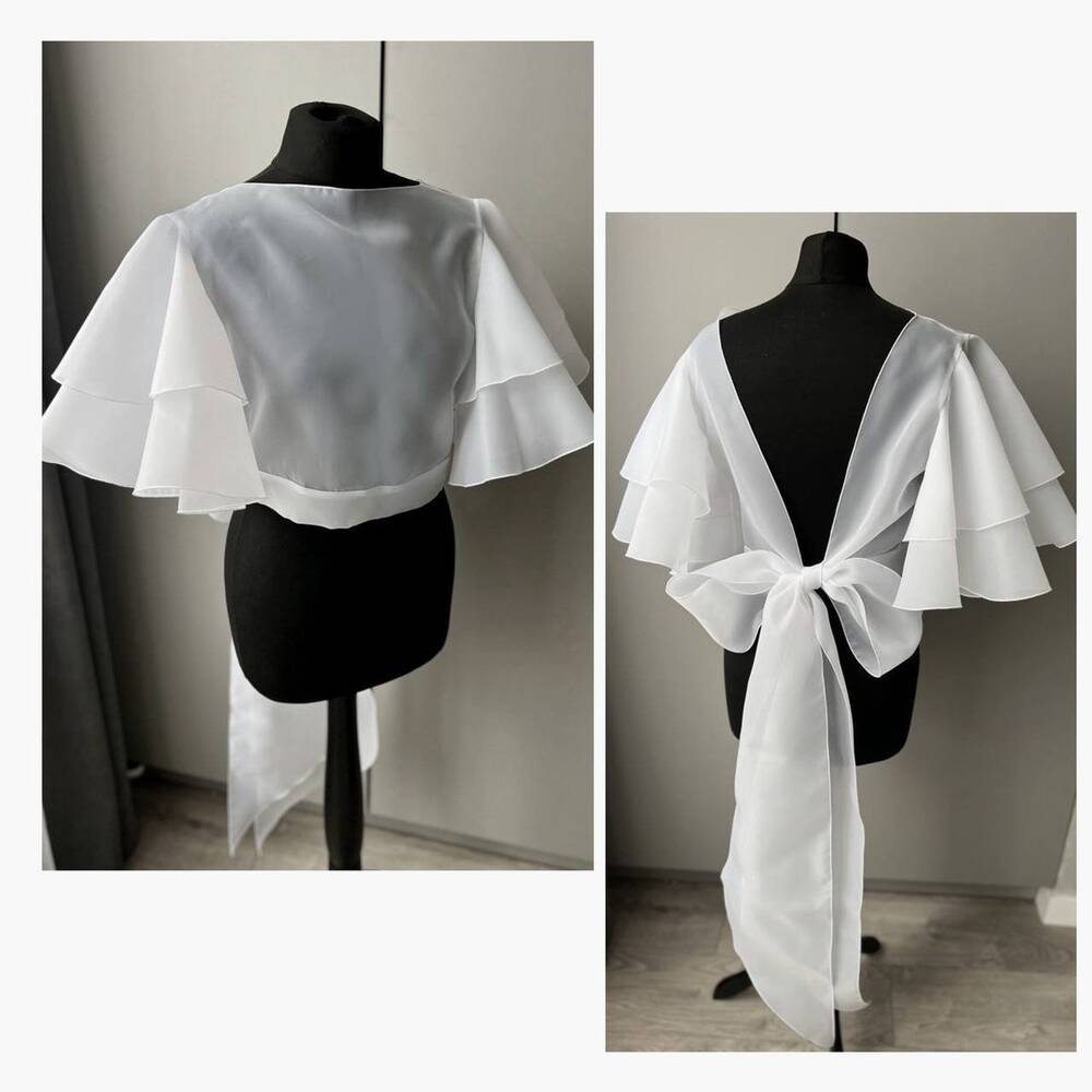 SavchenkoDesign White Organza Ruffle Wrap Top Bridal Bolero Size S/M